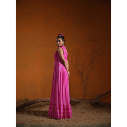 The Clothing Therapy Pink Noodle Strap Maxi with Crop Koti (Set of 2)