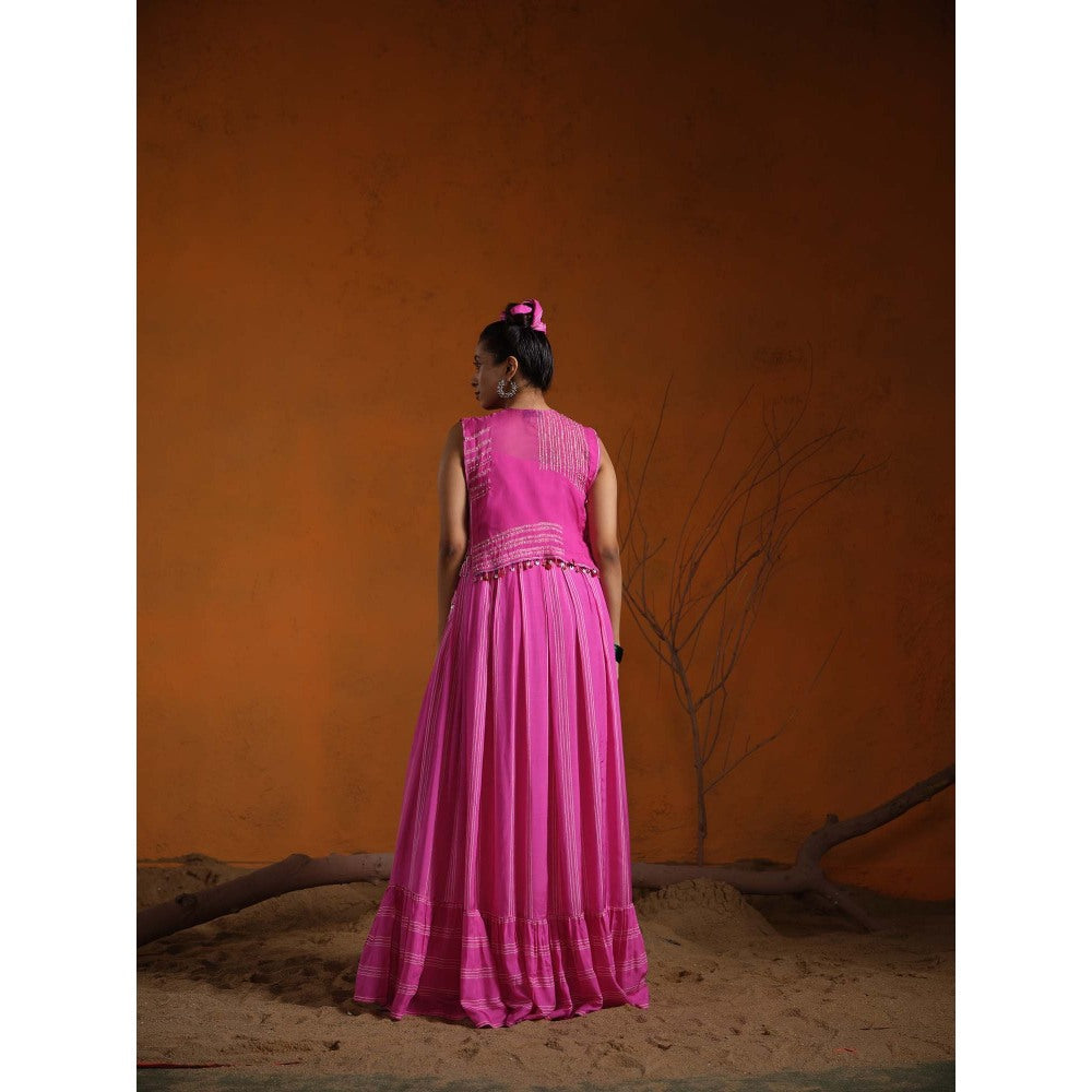 The Clothing Therapy Pink Noodle Strap Maxi with Crop Koti (Set of 2)