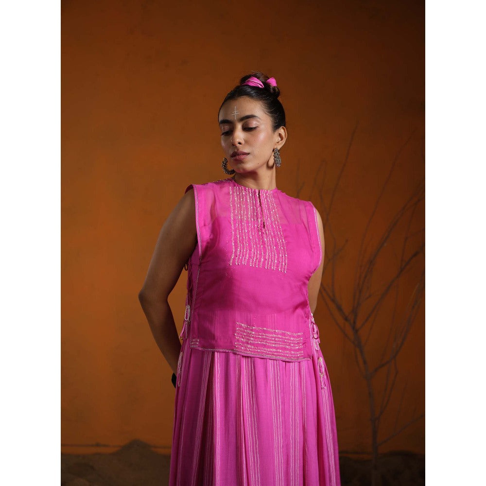 The Clothing Therapy Pink Noodle Strap Maxi with Crop Koti (Set of 2)