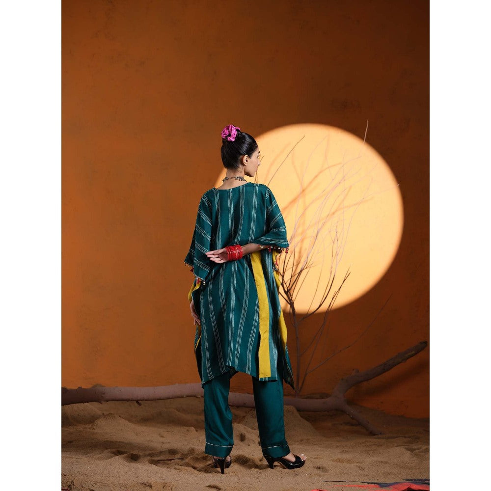 The Clothing Therapy Teal V-Neck Kaftan with Pant (Set of 2)