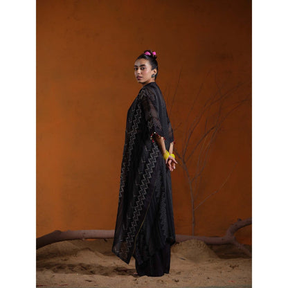 The Clothing Therapy Black Inner with Kaftan and Palazzo (Set of 3)