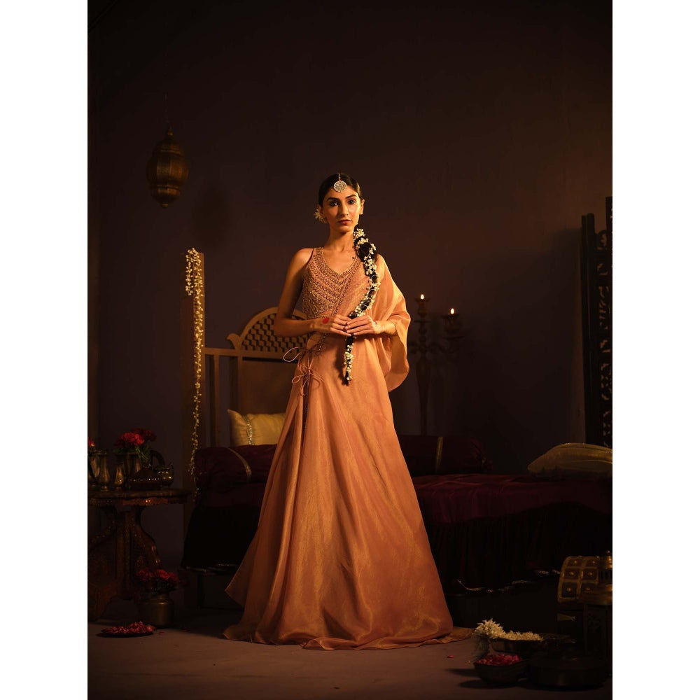 The Clothing Therapy Blush Pink Lehenga with Blouse and One Shoulder Drape (Set of 3)