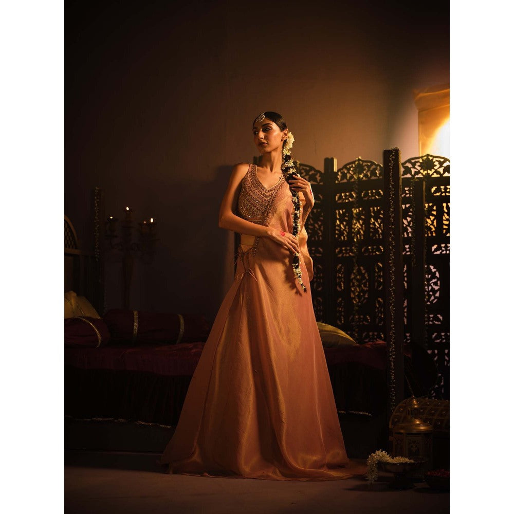 The Clothing Therapy Blush Pink Lehenga with Blouse and One Shoulder Drape (Set of 3)