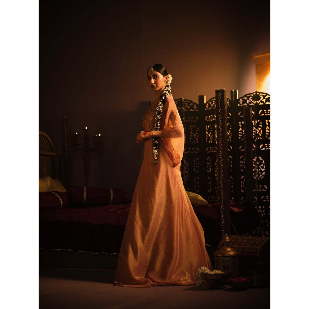 The Clothing Therapy Blush Pink Lehenga with Blouse and One Shoulder Drape (Set of 3)