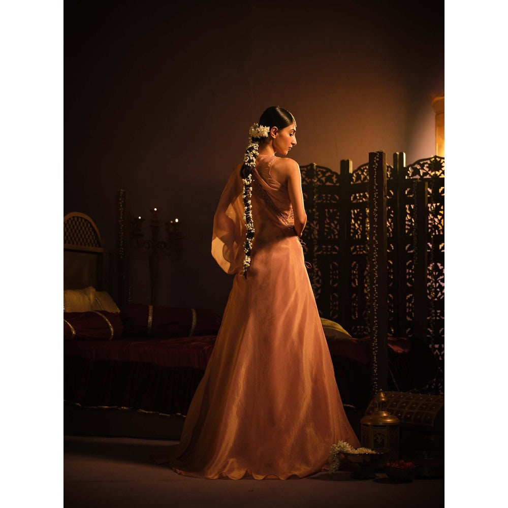The Clothing Therapy Blush Pink Lehenga with Blouse and One Shoulder Drape (Set of 3)