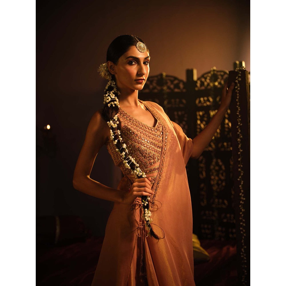 The Clothing Therapy Blush Pink Lehenga with Blouse and One Shoulder Drape (Set of 3)