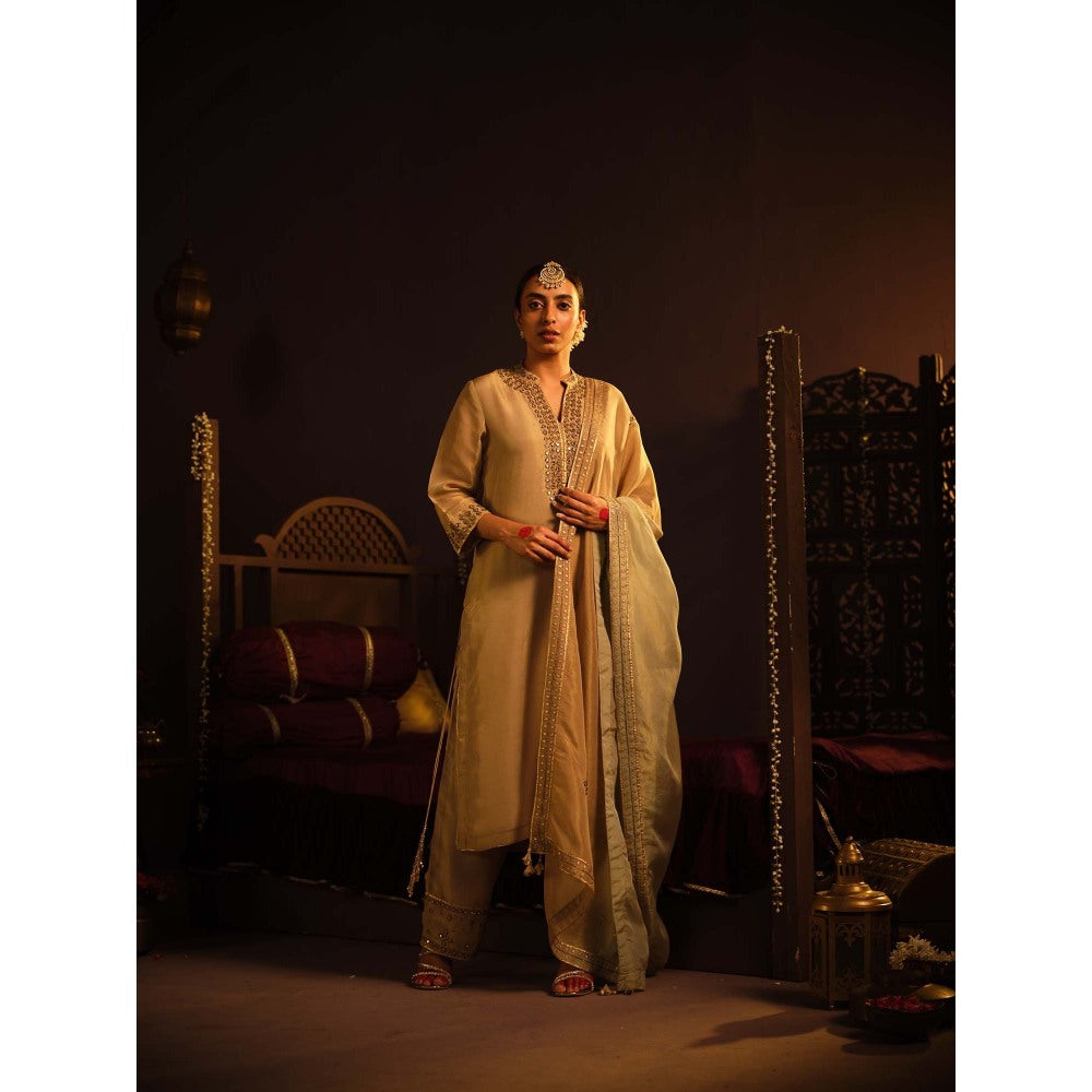 The Clothing Therapy Brown Kurta with Pant and Dupatta (Set of 3)