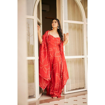 The Clothing Therapy Tomato Red Jumpsuit with Cape