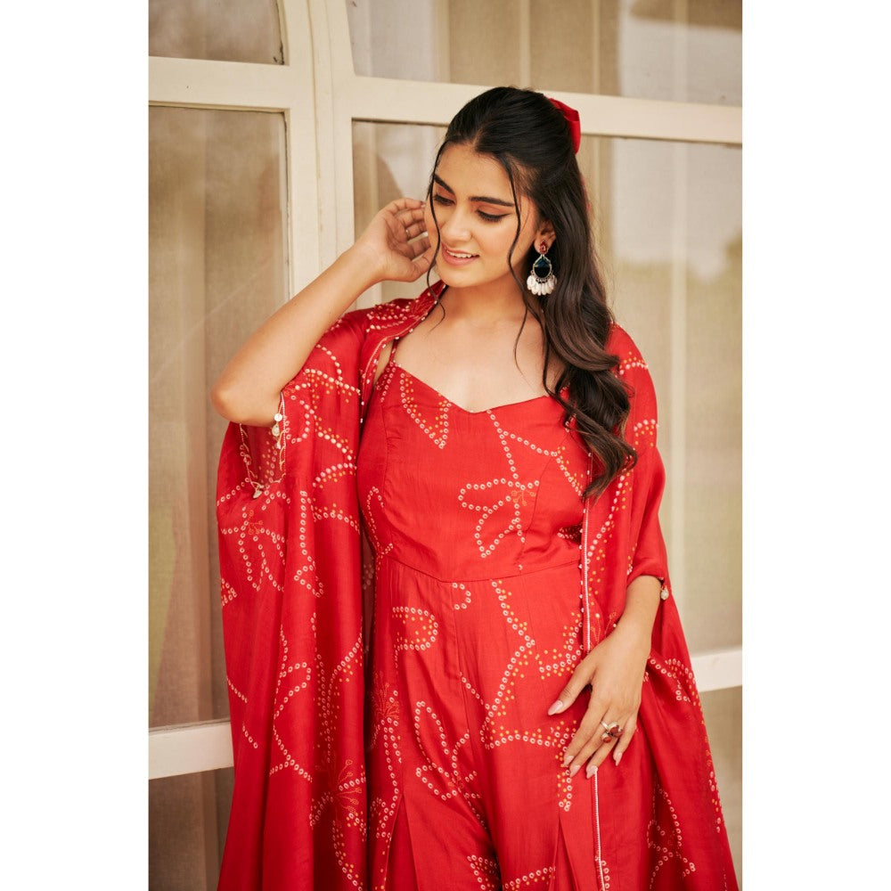 The Clothing Therapy Tomato Red Jumpsuit with Cape