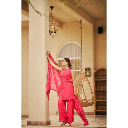 The Clothing Therapy Bright Pink Kurti with Pant and Dupatta