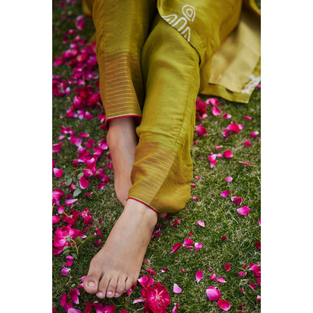 The Clothing Therapy Lime Green Square Yoke Kurta with Pant