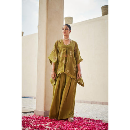 The Clothing Therapy Lime Green Pleated Bustier with Palazzo and Kaftan