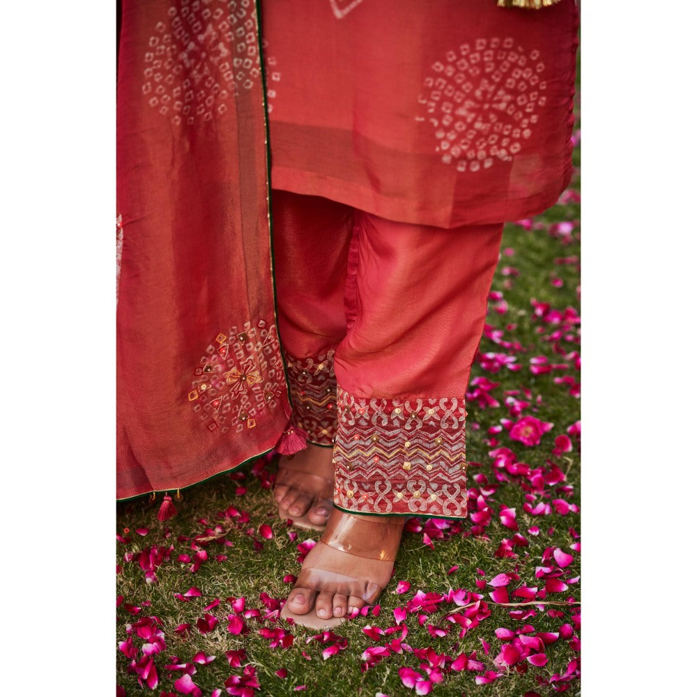 The Clothing Therapy Cherry Red Kurta with Straight Pant and Dupatta