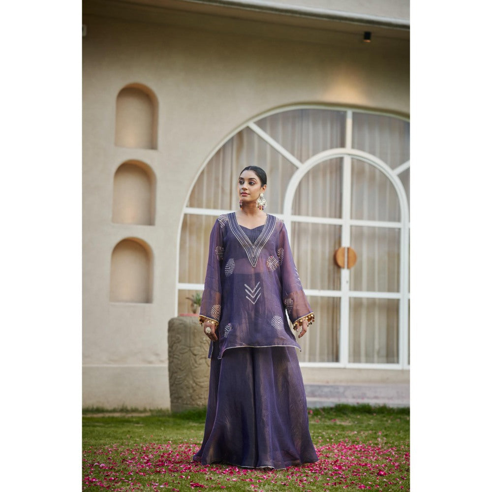 The Clothing Therapy Deep Purple Bustier with Palazzo and Kurta