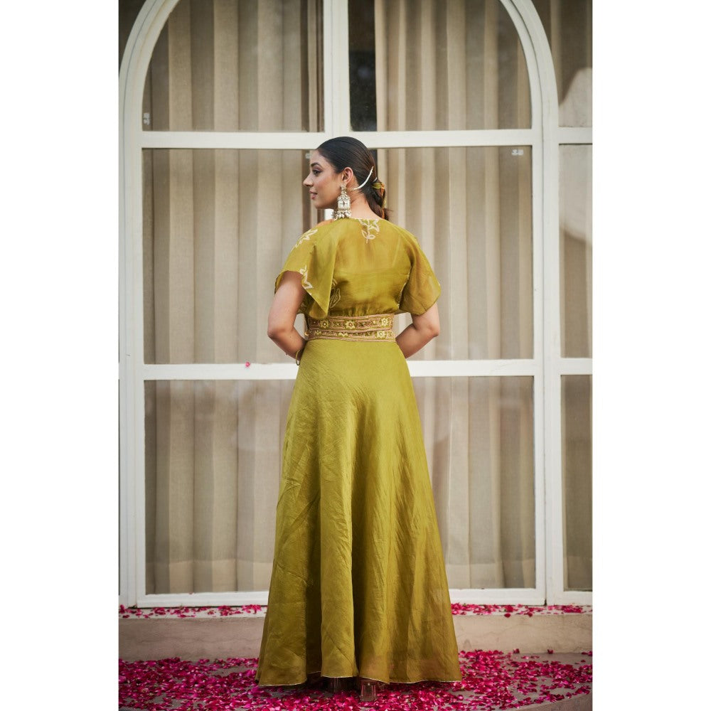 The Clothing Therapy Lime Green Overlap Top with Bustier and Lehenga