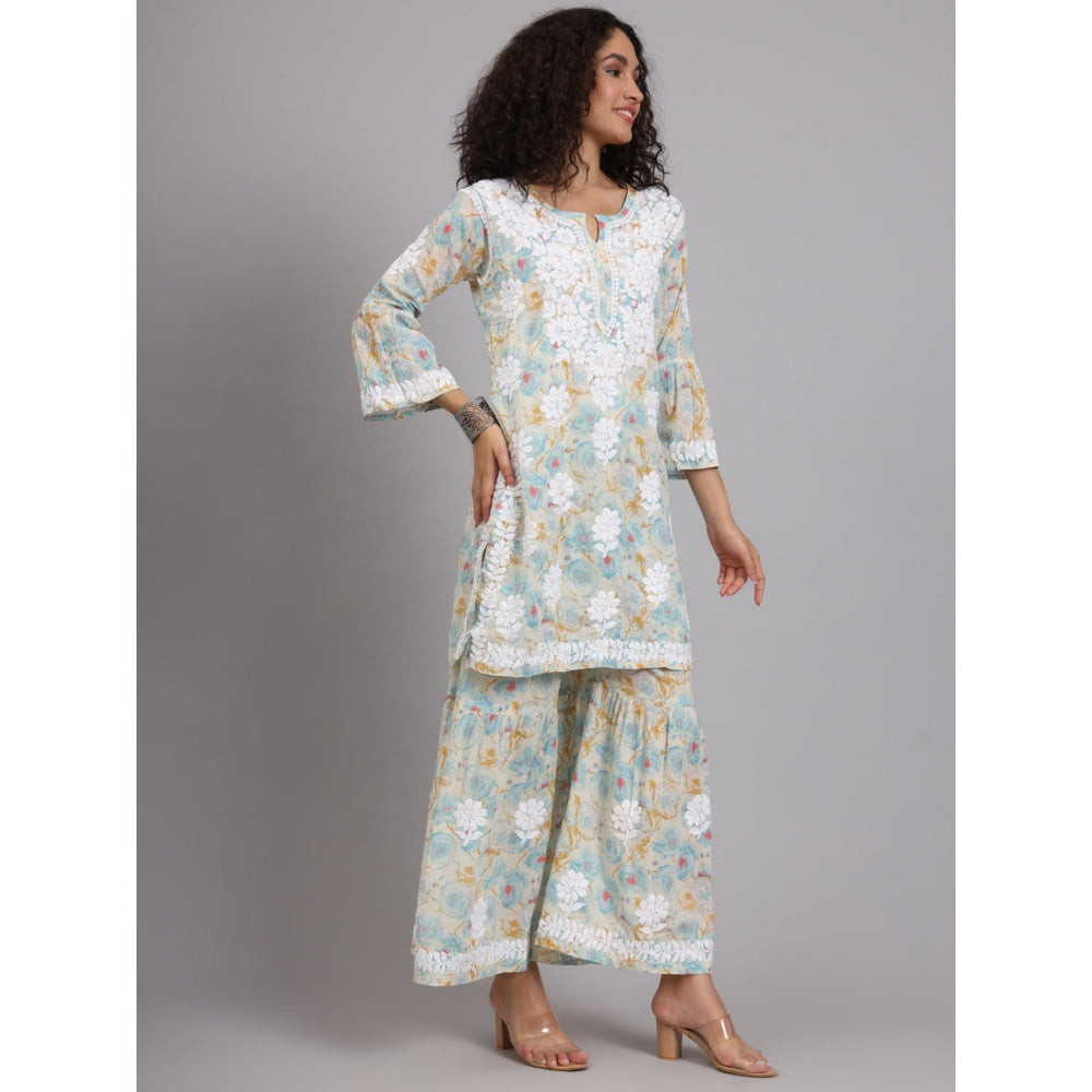 The Chikan Label Blue Women's Mulmul Chikankari Co-Ord Set