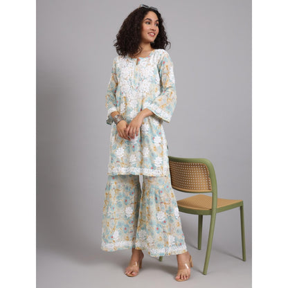 The Chikan Label Blue Women's Mulmul Chikankari Co-Ord Set
