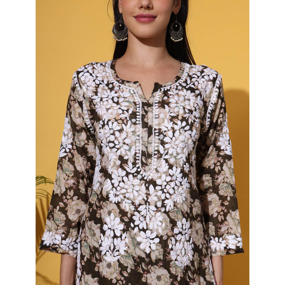 The Chikan Label Brown Women's Mulmul Chikankari Co-Ord Set