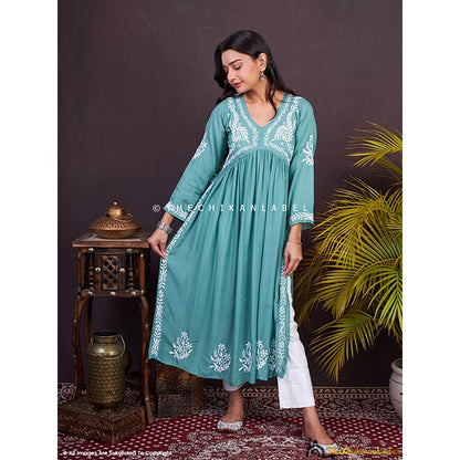 The Chikan Label Nayra Modal Chikankari Anarkali -Green