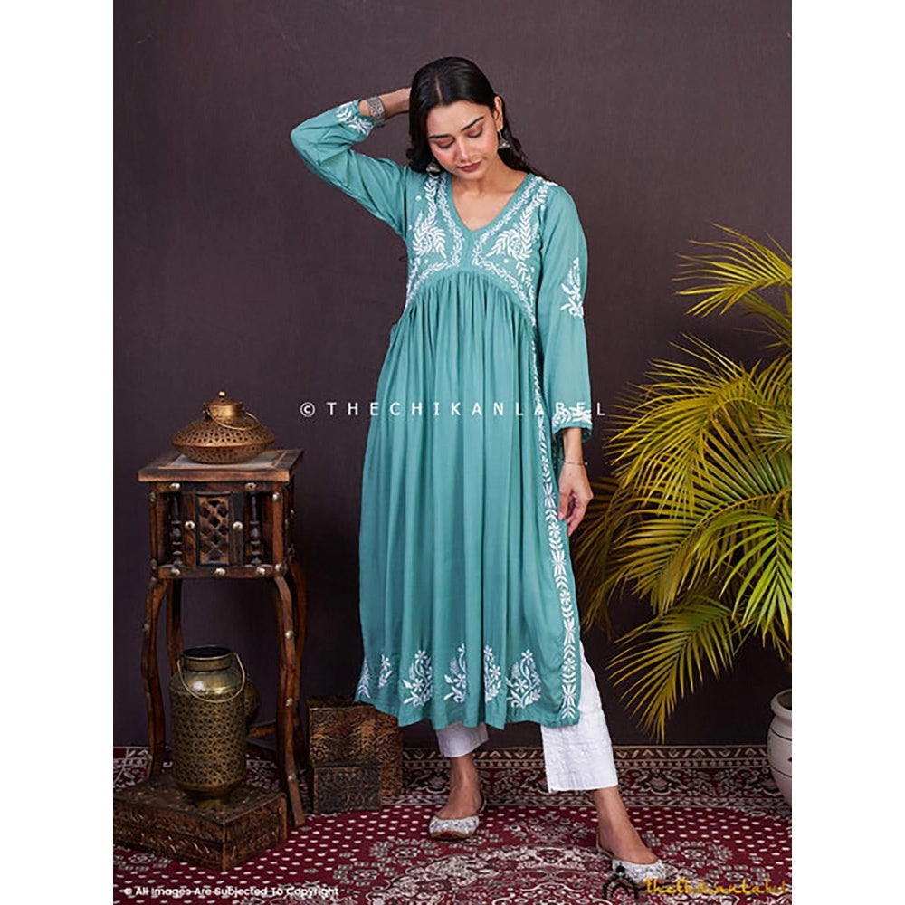 The Chikan Label Nayra Modal Chikankari Anarkali -Green