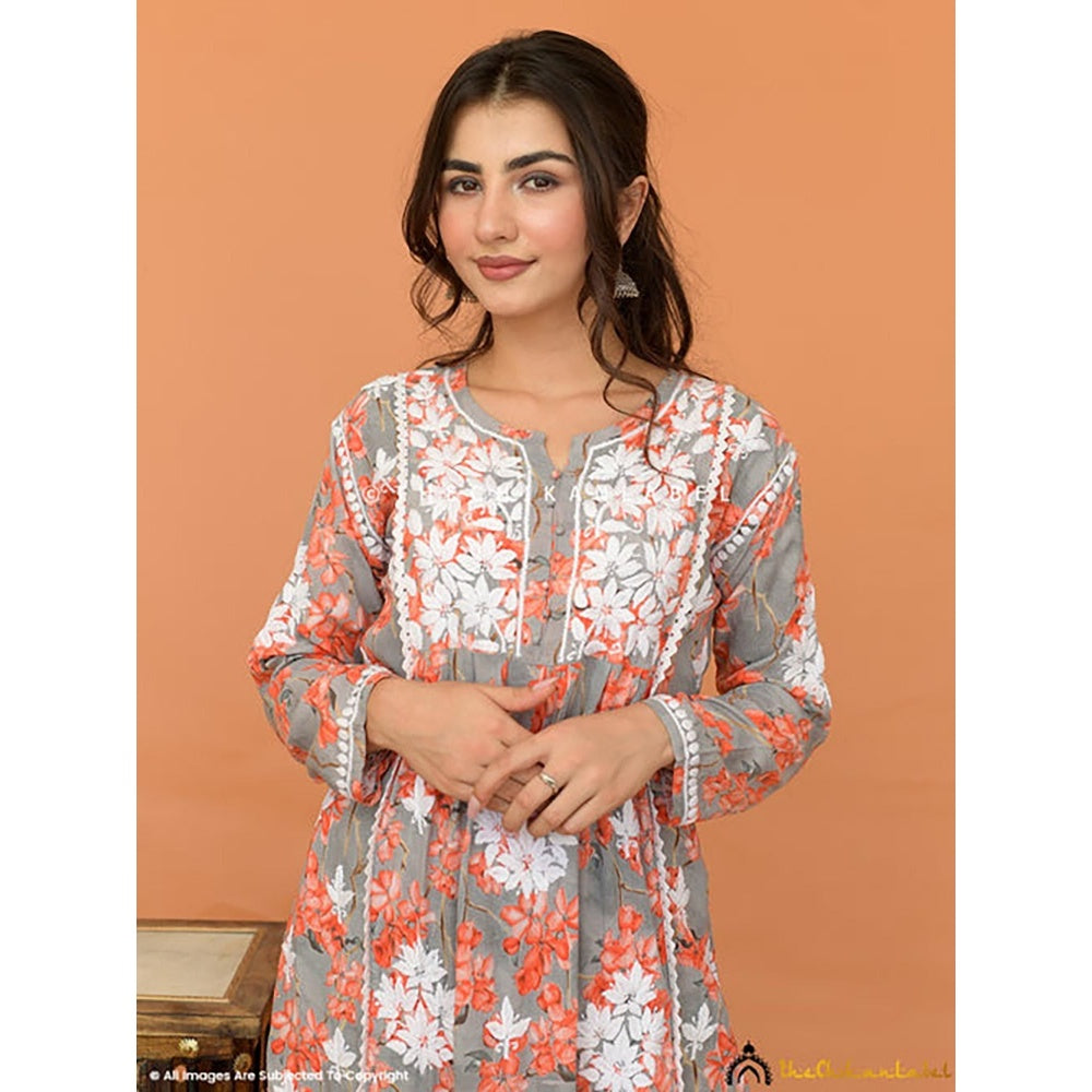 The Chikan Label Nyra Modal Chikankari Kurta Set - Orange