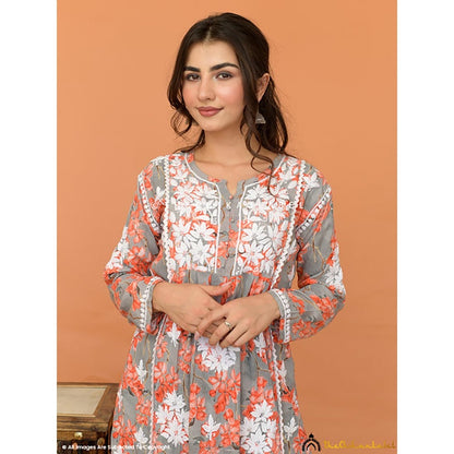 The Chikan Label Nyra Modal Chikankari Kurta Set - Orange