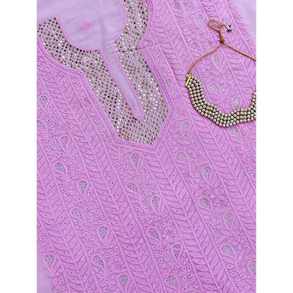 The Chikan Label Arz Viscose Chikankari Pink Unstitched Kurta with Dupatta