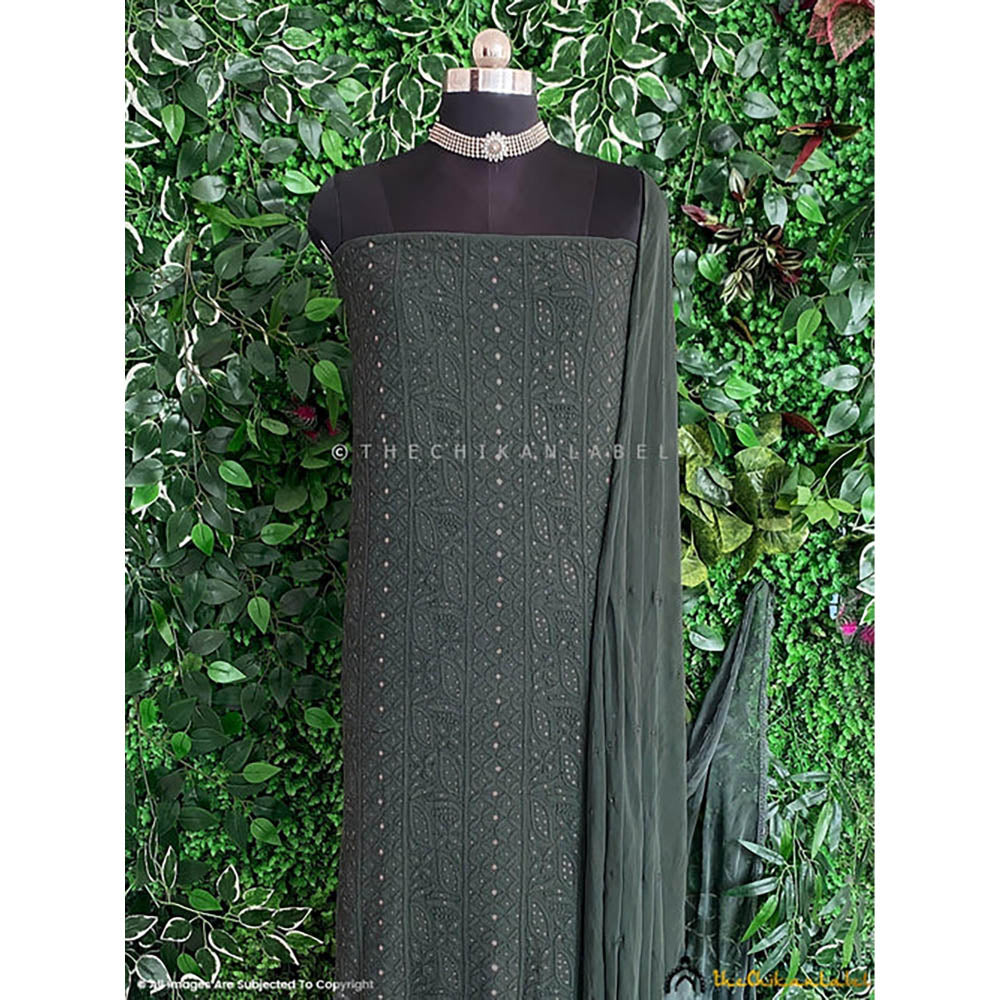 The Chikan Label Siya Viscose Chikankari Grey Unstitched Kurti with Dupatta