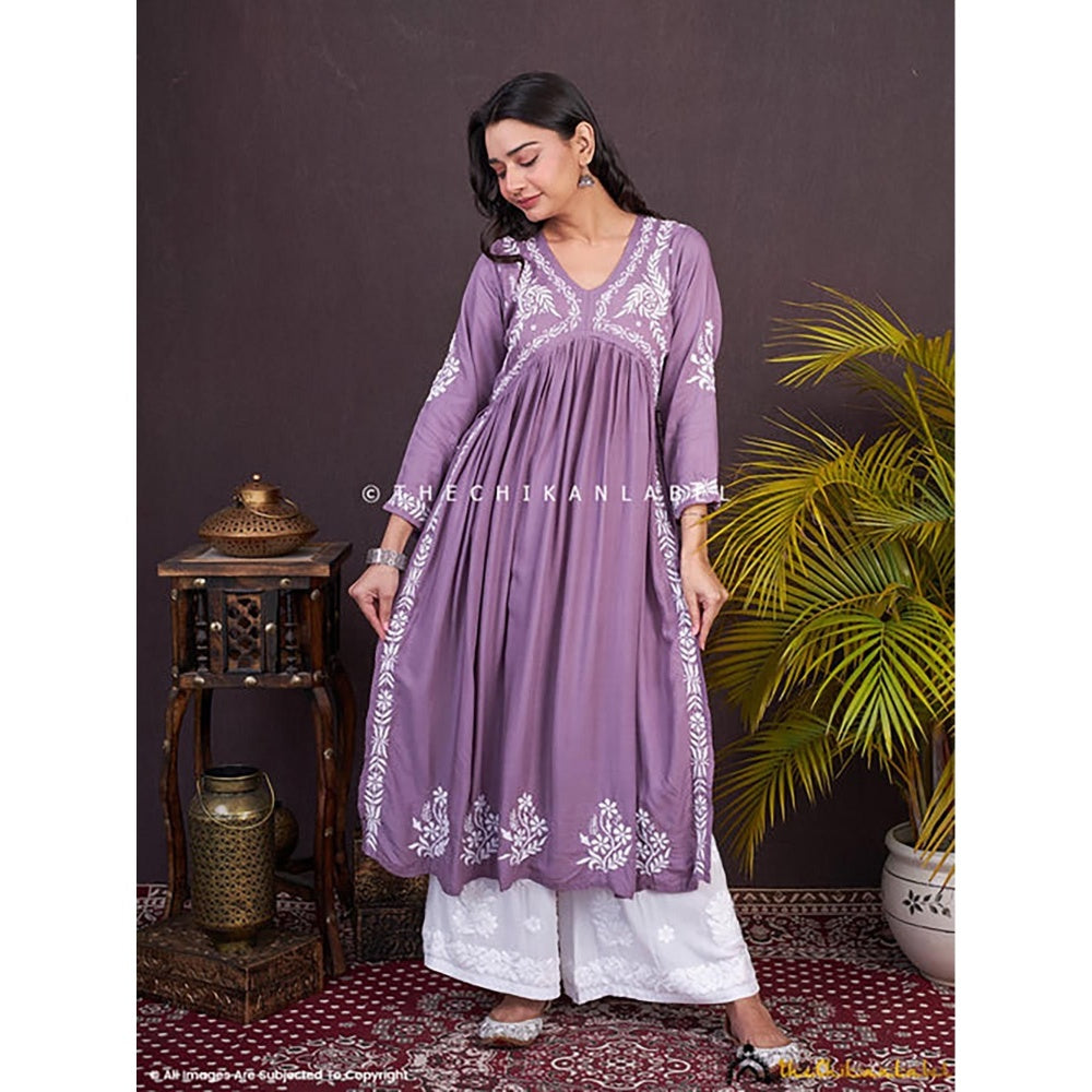 The Chikan Label Nayra Modal Chikankari Mauve Anarkali
