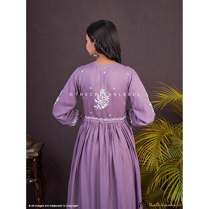 The Chikan Label Nayra Modal Chikankari Mauve Anarkali