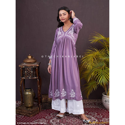 The Chikan Label Nayra Modal Chikankari Mauve Anarkali