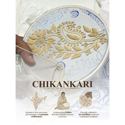 The Chikan Label Kriti Orange Chanderi Chikankari Kurta with Pant and Dupatta