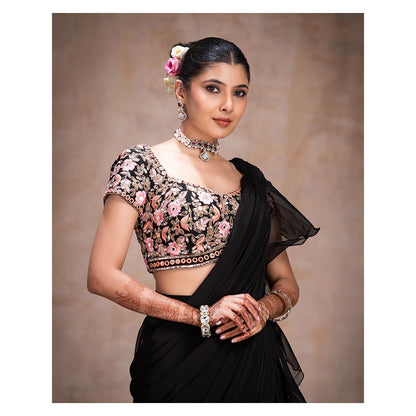 THE FRONT ROW COUTURE BY SEEMA KASHYAP Pre-Draped Black Saree with Stitched Blouse