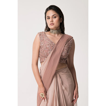 THE FRONT ROW COUTURE BY SEEMA KASHYAP Pre-Draped Beige Saree with Stitched Blouse