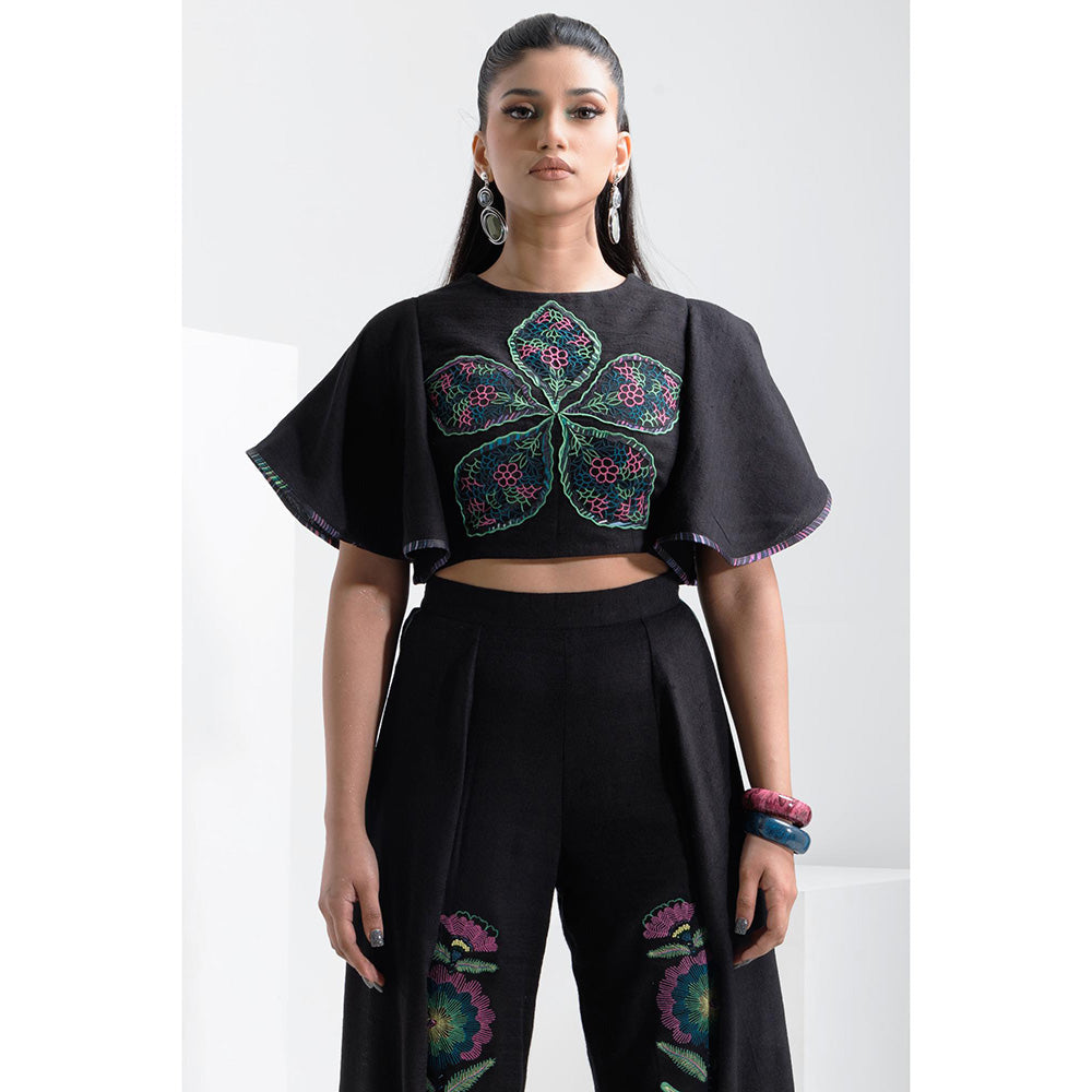 THE SILK LOVE Black Layered Drape Pant with Crop Top