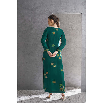 THE SILK LOVE Green Lush Lotus Kurta With Pant And Dupatta