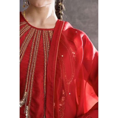 THE SILK LOVE Red Kurta With Pant And Dupatta