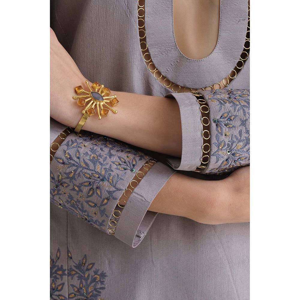 THE SILK LOVE Grey Banarasi Jacquard Kurta With Pant