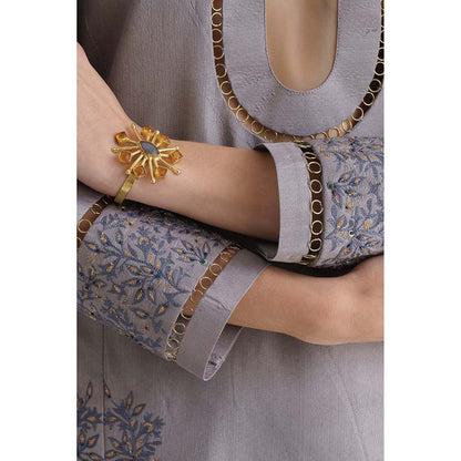 THE SILK LOVE Grey Banarasi Jacquard Kurta With Pant