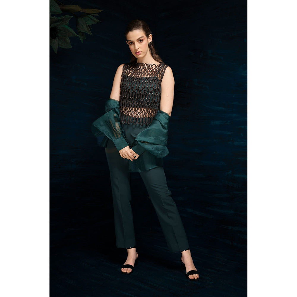 THE SILK LOVE Luxurious Cord Waves Ash Black Viscose Silk Elegance Top