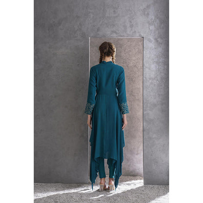 THE SILK LOVE Naksh Teal Beaded Embroidered Kurta With Pant