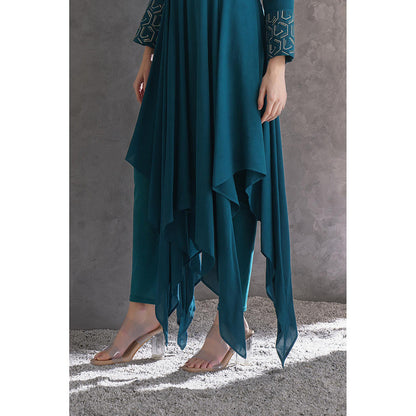 THE SILK LOVE Naksh Teal Beaded Embroidered Kurta With Pant