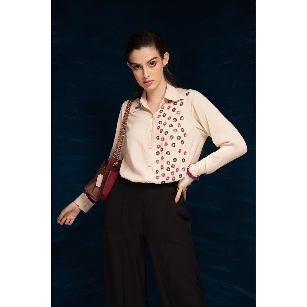 THE SILK LOVE Off White Charming Moon Satin Crepe Shirt In Off-White