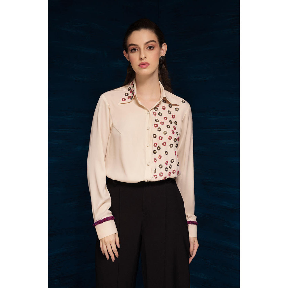 THE SILK LOVE Off White Charming Moon Satin Crepe Shirt In Off-White
