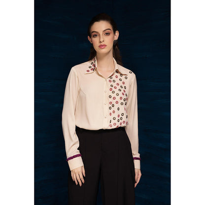 THE SILK LOVE Off White Charming Moon Satin Crepe Shirt In Off-White