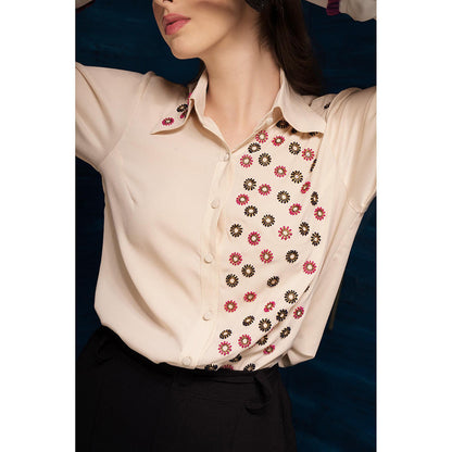 THE SILK LOVE Off White Charming Moon Satin Crepe Shirt In Off-White