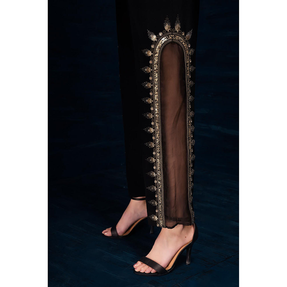THE SILK LOVE Statement Lotus Pant In Ash Black Fluidic