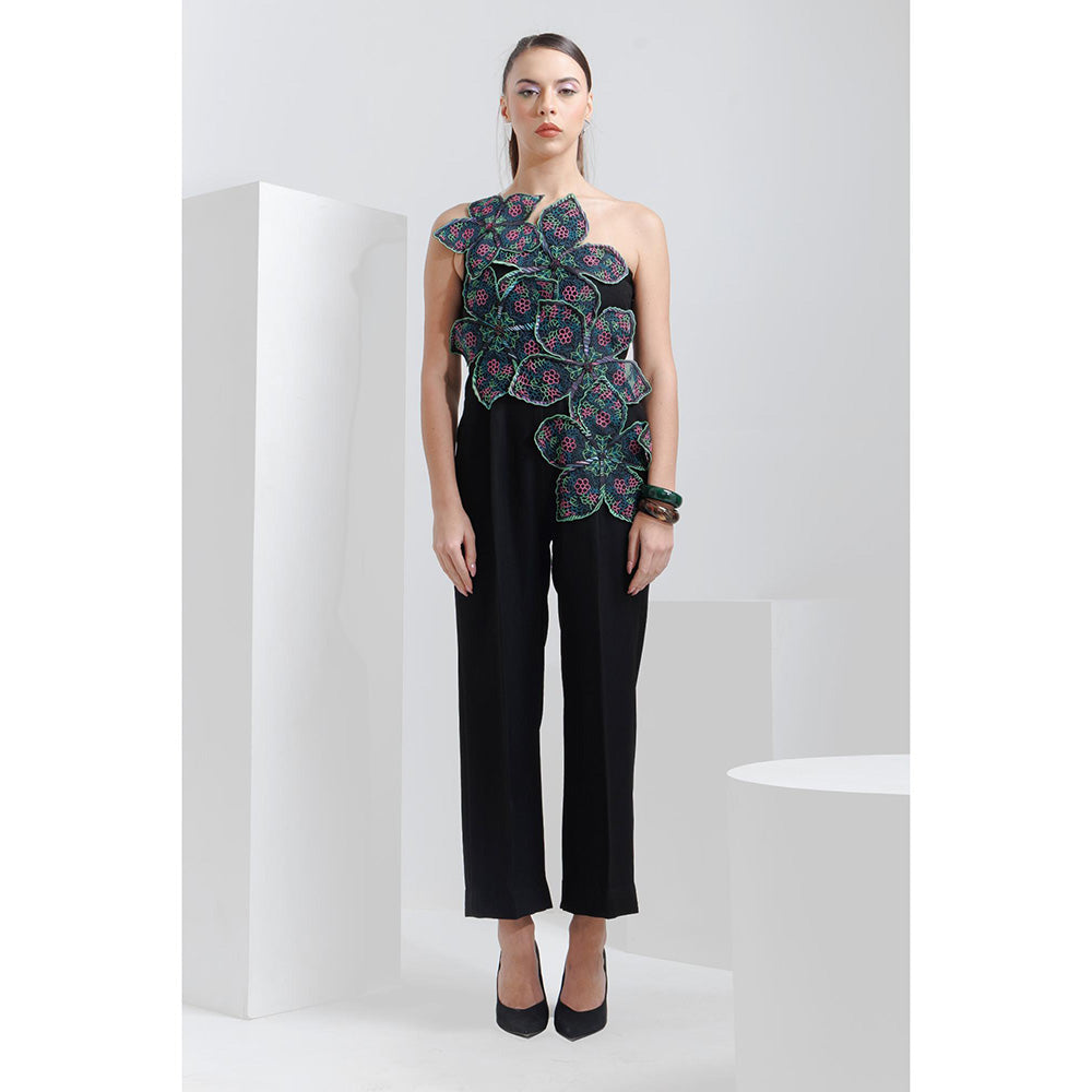THE SILK LOVE Embroidered Jumpsuit Kohl Black