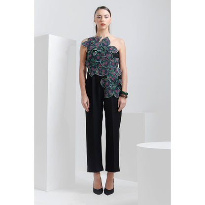 THE SILK LOVE Embroidered Jumpsuit Kohl Black