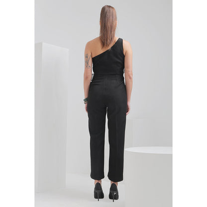 THE SILK LOVE Embroidered Jumpsuit Kohl Black